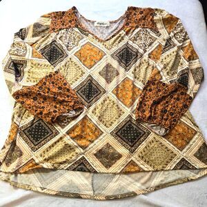 Haptics Holly Harper Pullover Top Shirt Women's SZ L  Multicolor Brown Tones